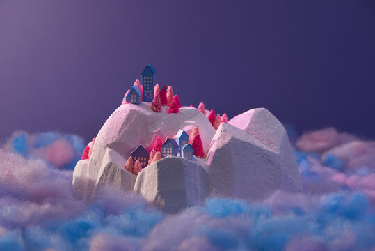 Small handmade winter objects with colorful paper and foam