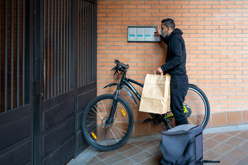Courier With Bike Delivering Food. 