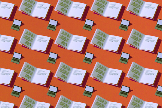 Handcraft concept of seamless pattern with book and laptop.