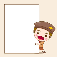 Cute Indonesian boy with empty paper. Pramuka day concept cartoon character illustration