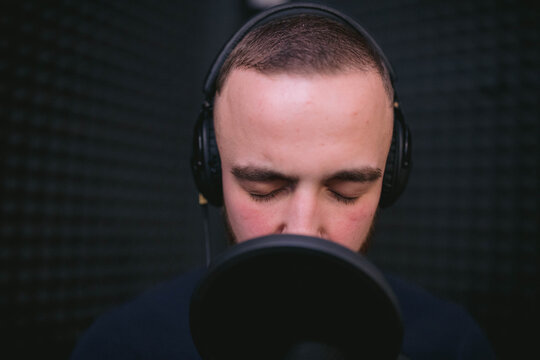 Professional musician recording music 