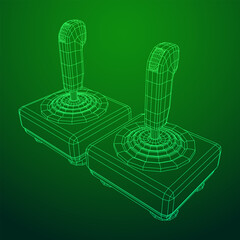 Joystick with buttons. Retro video game controller gamepad. Wireframe low poly mesh vector illustration © newb1