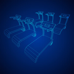 Treadmill machine. Gym and fitness equipment. Wireframe low poly mesh vector illustration.