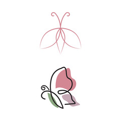 Beauty Flying Butterfly Logo with simple minimalist line art monoline style