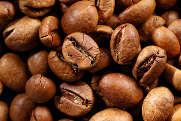 Close up of roasted coffee beans