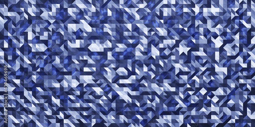 Poster Modern crystal design texture in blue color. Abstract geometric pattern background with small size triangles. Low poly random tiles. 3D Rendering.