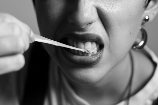 Woman with chewing gum