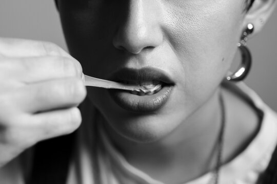 Woman with chewing gum
