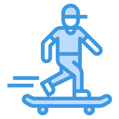 Skater blue line icon