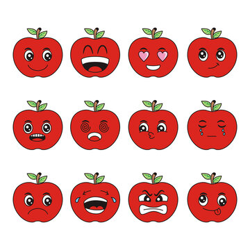 apple cartoon vector illustration with happy and funny facial expression