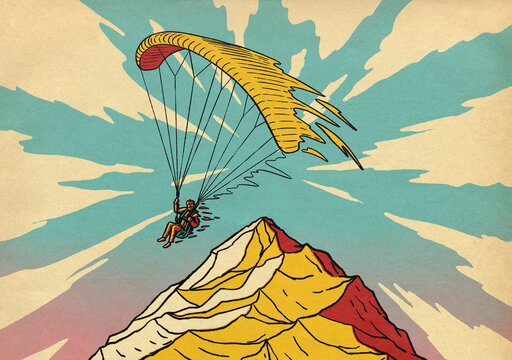 Paraglider Jumping Off Mountains Peak