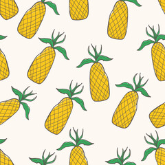 Seamless pattern abstract hand drawn pineapples