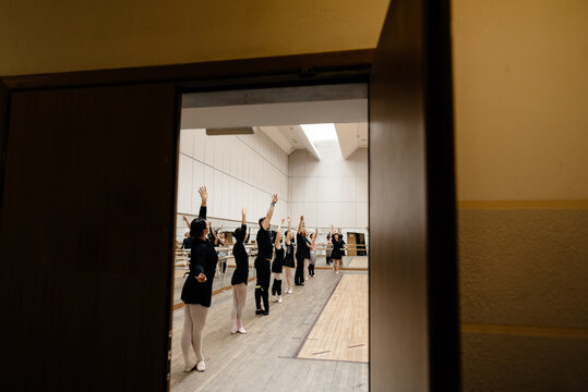 Women practicing in ballet class
