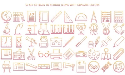 Set of Simple Vector Icons Line gradation back to school. Contains Icons like school bag, book, chemistry. chemistry, mathematics and others. 512x512 pixels EPS 10 ready to convert to SVG
