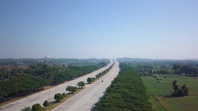Bizarre Huge Empty Road Highway in Naypyidaw Myanmar Capital
