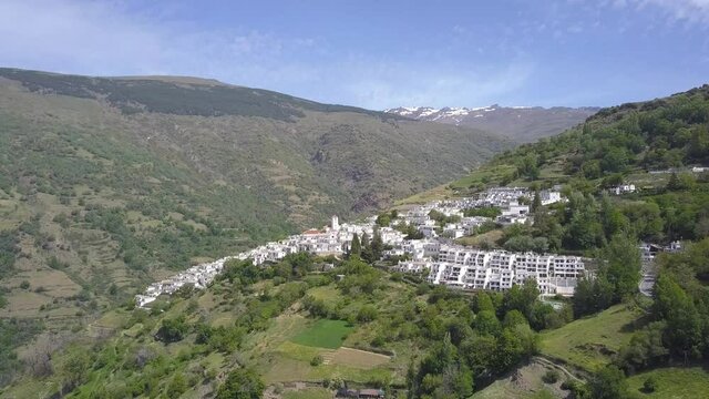 Aerial view of the white village of Capileira y Las Alpujarras, Granada, Spain.