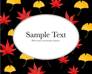 紅葉とイチョウの背景フレーム（黒背景）