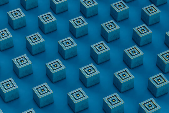 abstract blue and gold cubes on blue background