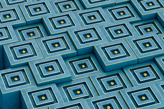 abstract blue and gold cubes on blue background