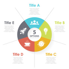 Vector circle chart infographic template for round round diagram, graph and web design. Business concept with 5 steps, options or processes. Abstract background.