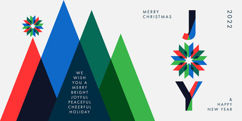 Merry Christmas and Happy New Year 2022 background, greeting card, poster, holiday cover. Xmas design template with typography and season wishes in modern minimalist style for web, social media, print © Tanya