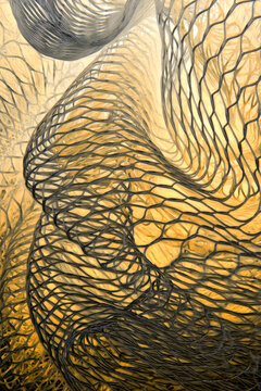 macro of plastic mesh color-altered to yellow golden