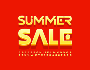 Vector Colorful Banner Summer Sale. Futuristic Trendy Font. Original Alphabet Letters and Numbers. 