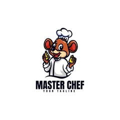 Vector Logo Illustration Master Chef Mouse Mascot Cartoon Style.