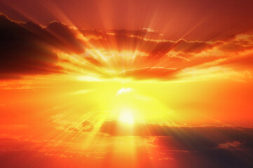 Magic sunset with blur and rays walking from the center to the edges of the photo.