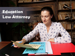 Business concept about Education Law Attorney Female office workers with yellow shirt holding and...