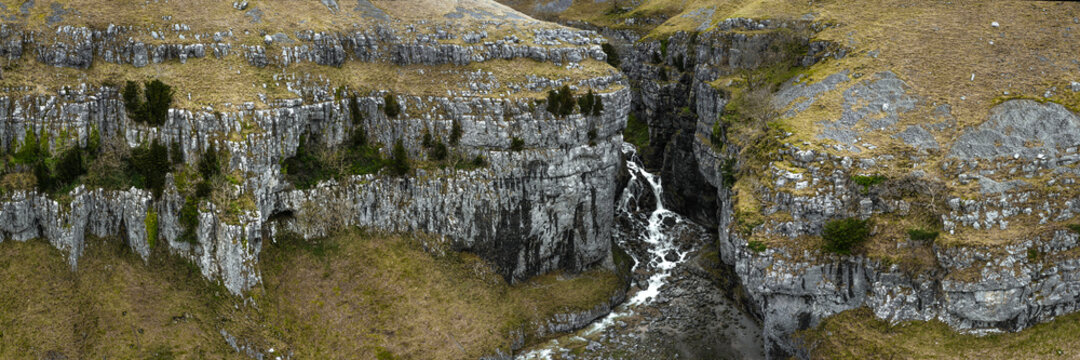 Malham Cove gordale Scare Waterfall aerial