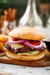 Classic burger set with jalapeno and potato wedges