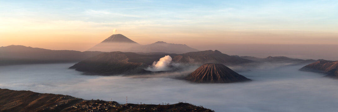 Mount Bromo Volcano in Indonesia black and white