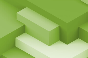 Abstract green geometric cubic dark color background. isometric 3d render.
