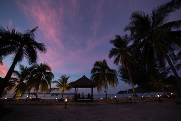 beautiful sunset view of the resort hotel in manado, indonesia