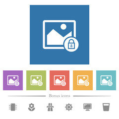 Lock image flat white icons in square backgrounds