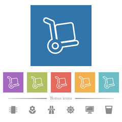 Hand truck flat white icons in square backgrounds