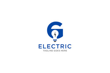 G Letter Logo Design With Light bulb and lightning bolt. Electric Bolt Letter Logo.