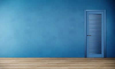 empty room interior design with blue wall and parquet floor, 3d rendering