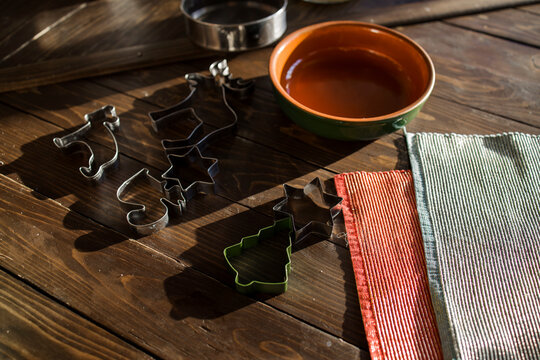 Christmas cookie cutters in a table