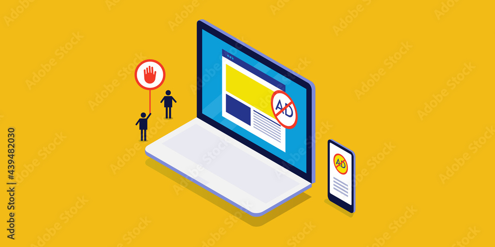 Poster ad blocking, blocking unwanted advertising popup windows, dialog box with internet security software