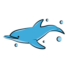 flat color vector illustration of a blue dolphin