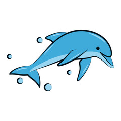 flat color vector illustration of a blue dolphin