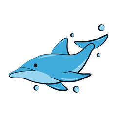 flat color vector illustration of a blue dolphin