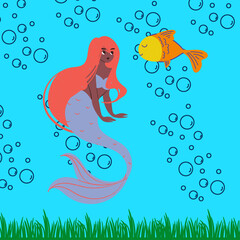 Fototapeta premium Design of a beautiful mermaid with fish