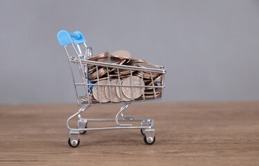 Shopping cart full of dollar coins