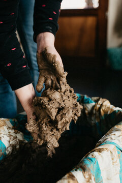 Kneading clay
