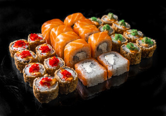 rolls set on a black background. kinds roll for design your menu