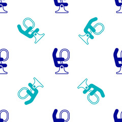 Blue Airplane seat icon isolated seamless pattern on white background. Vector