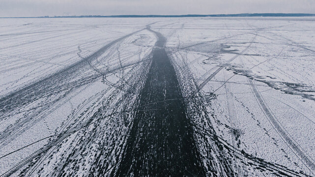Frozen river ice road